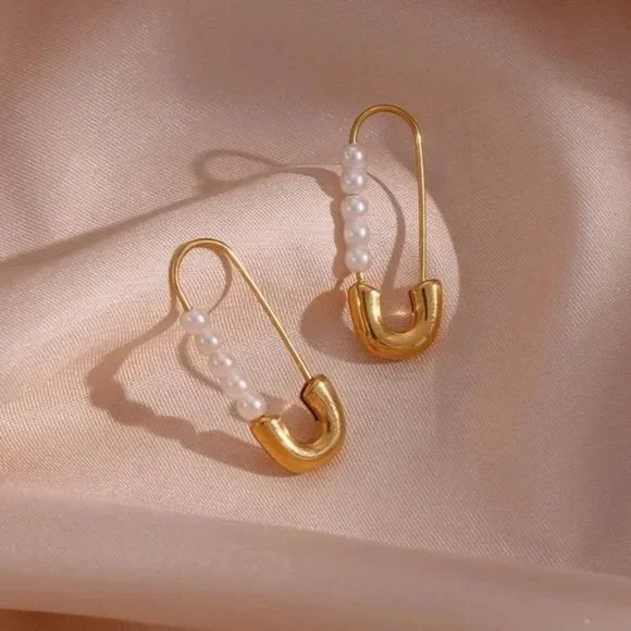 New 18K Gold Pearl Minimalist Earrings, NICE EARRINGS, CUTE EARRINGS - Picture 6 of 8